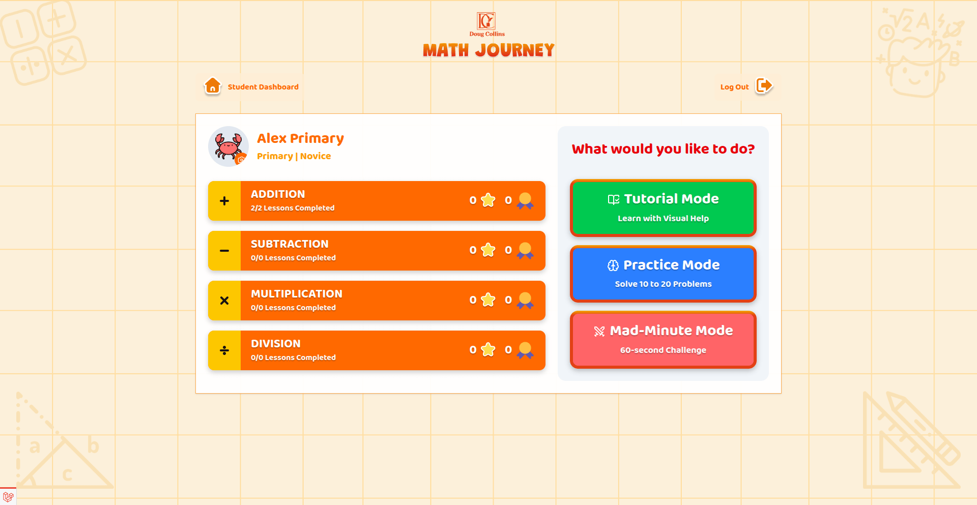 Math Journey app showing a challenge exercise