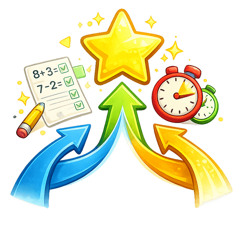 Three colorful paths leading to a star, representing Math Journey learning modes